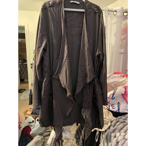Olive green plus size drape jacket/coat/trench cardigan - Picture 2 of 9